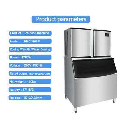 kupować 1000KG / 24H Komercyjna kostkarka do lodu 3000W 1 tona do kawiarni / restauracji / hoteli online manufacture